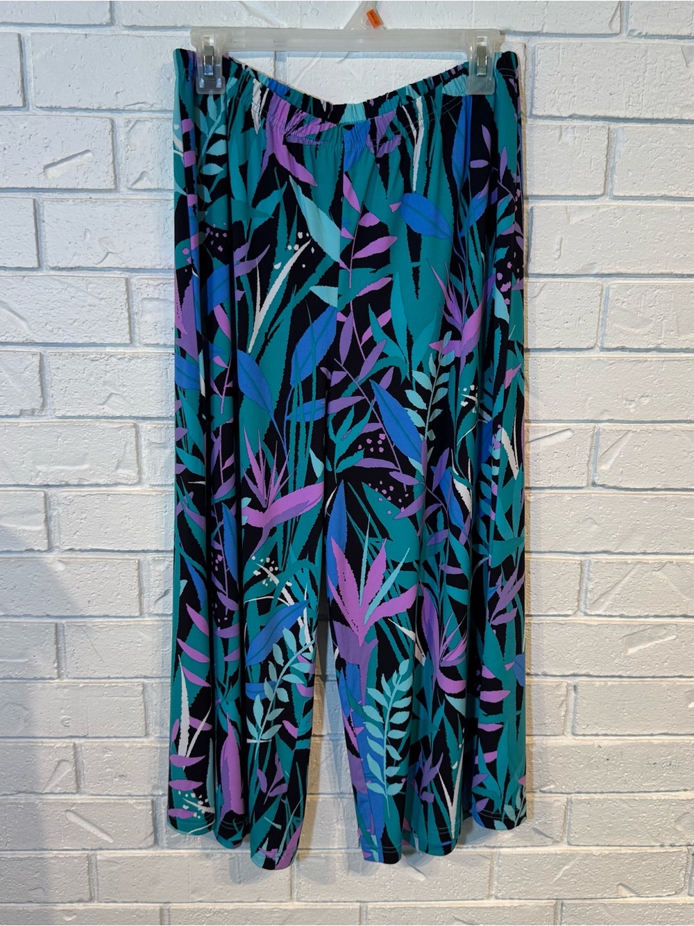 Bob Mackie Art to Wear Tropical Wide Leg Crop Pants Womens M
